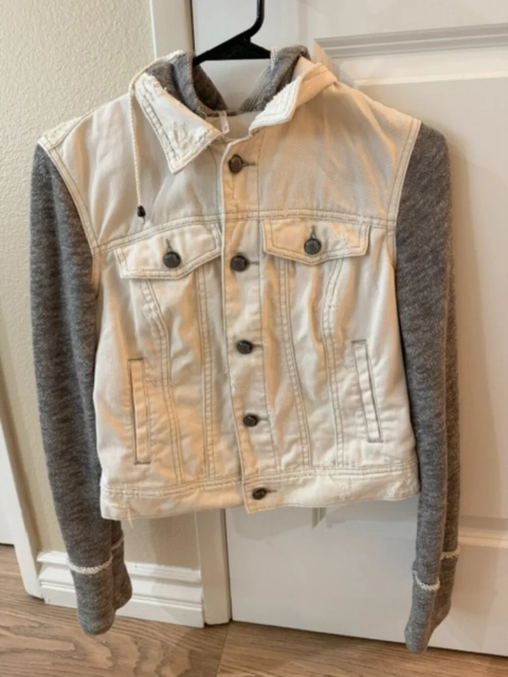 Free People White Jean Jacket with Heather Gray Sleeves - Picture 3 of 10